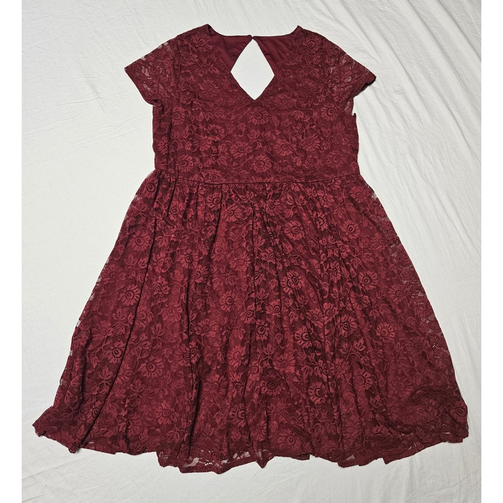 Torrid Lace Fit and Flare Dress Womens 18 Burgundy Wine V-Neck Back Cutout